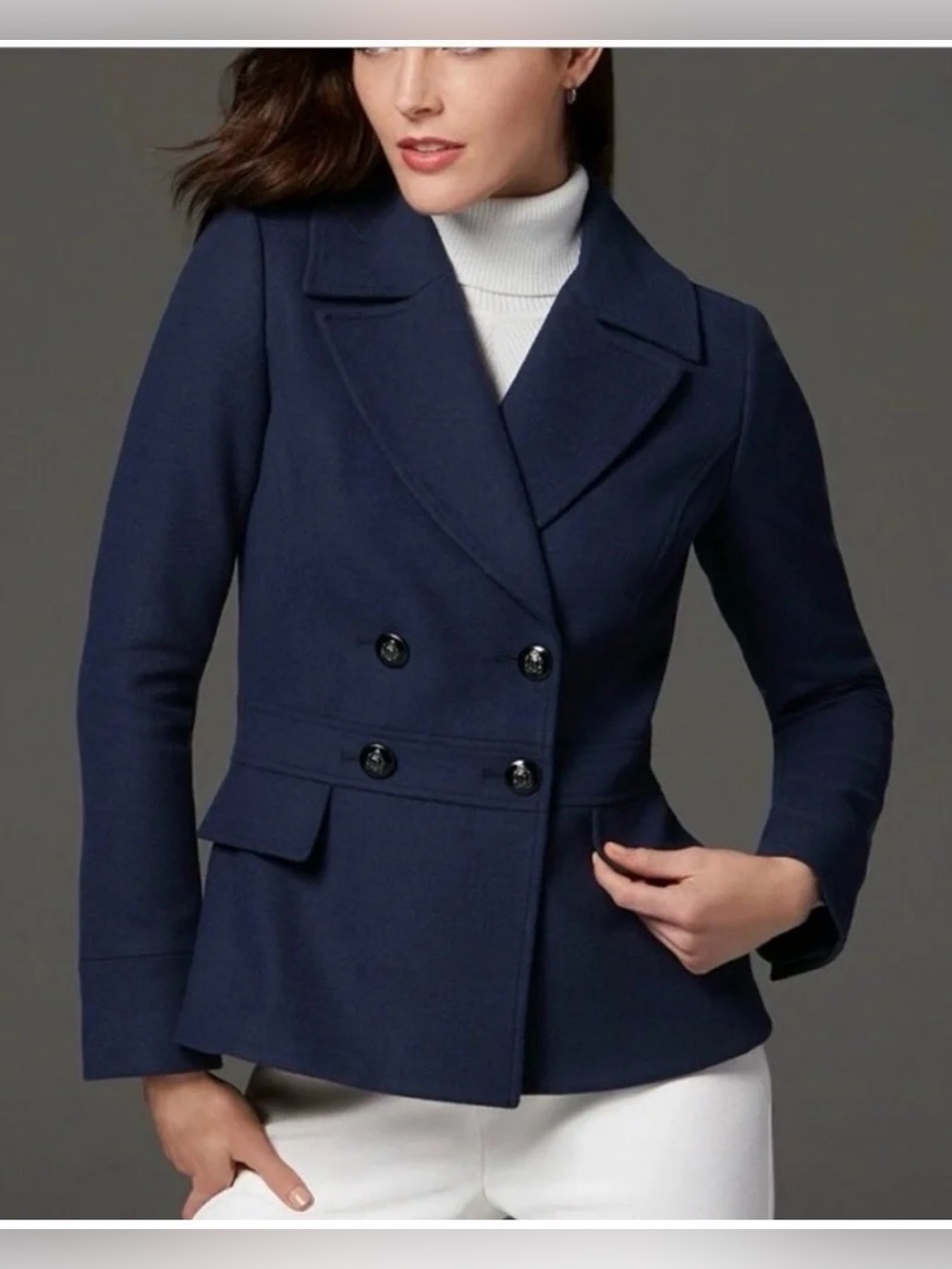 NWOT Women's Double-Breasted Navy Peplum Blazer Jacket